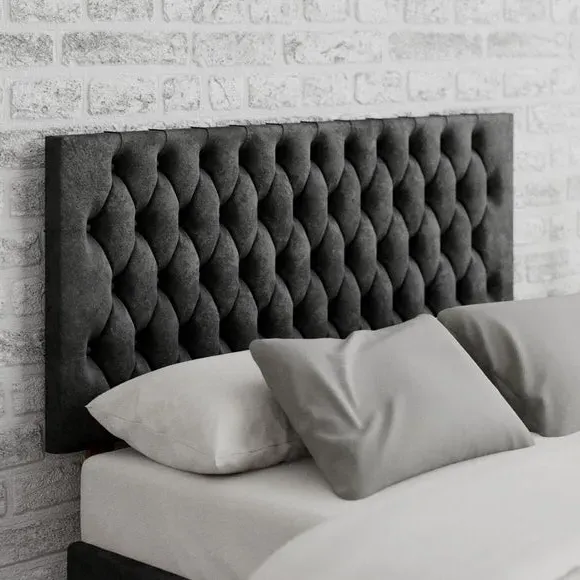 Chesterfield Headboard with Deep Padding - Black, Velvet image