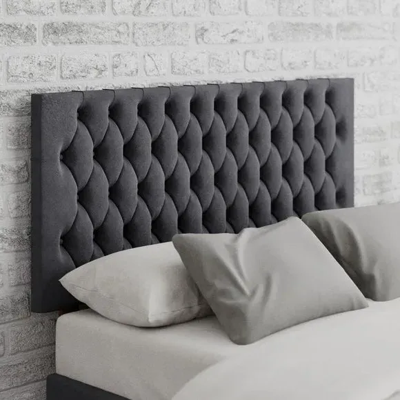 Chesterfield Headboard with Deep Padding - Steel, Velvet