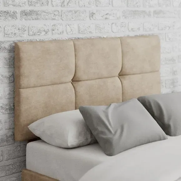 Geometric Headboard with Padding - Beige, Linen