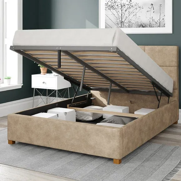 Ottoman Bed Frame with Storage - Beige, Linen