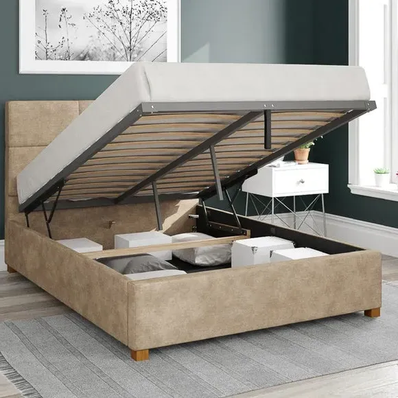 Ottoman Bed Frame with Storage - Beige, Linen
