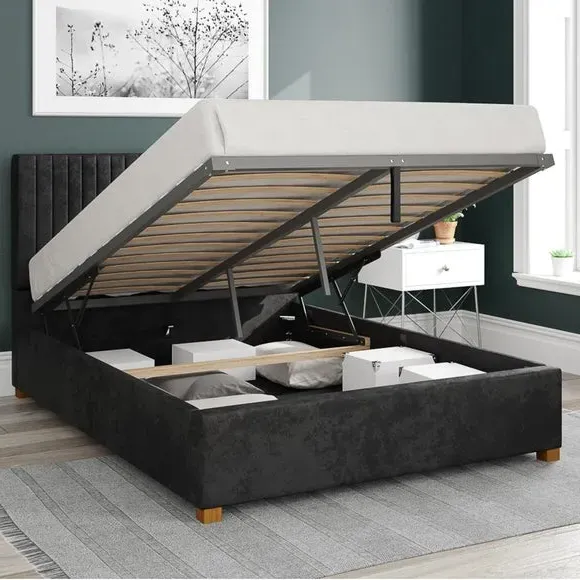 Ottoman Bed Frame with Storage - Black, Velvet