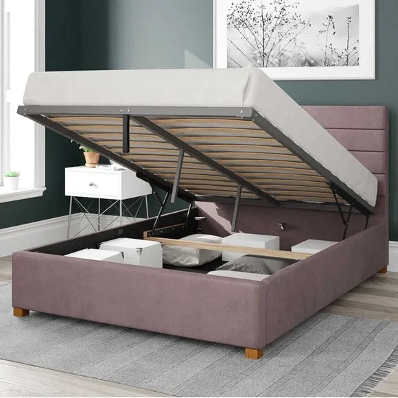 Ottoman Bed Frame with Storage - Blush, Velvet
