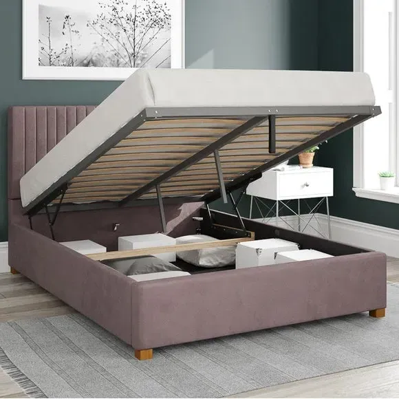 Ottoman Bed Frame with Storage - Blush, Velvet