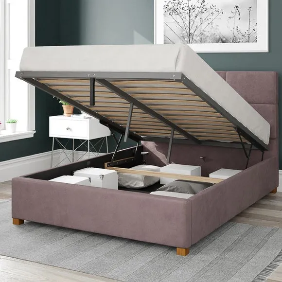Ottoman Bed Frame with Storage - Blush, Velvet