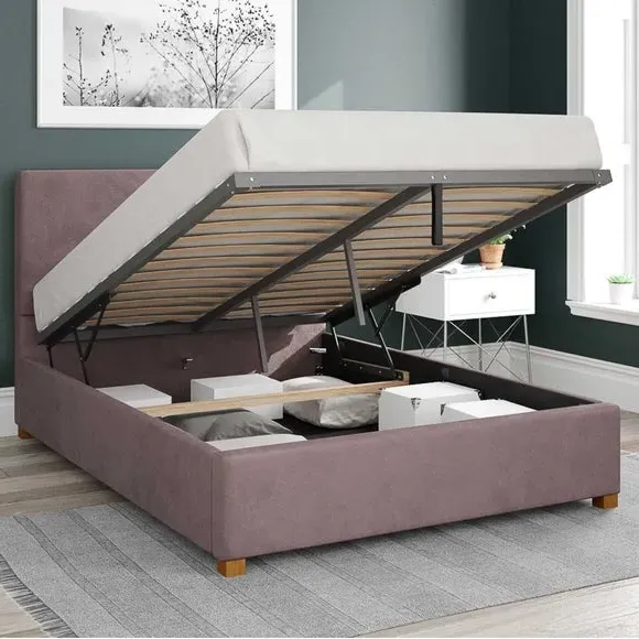 Ottoman Bed Frame with Storage - Blush, Velvet