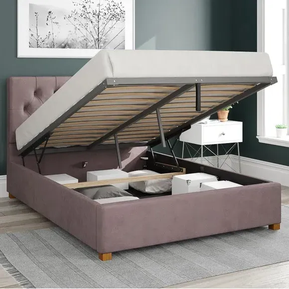 Ottoman Bed Frame with Storage - Blush, Velvet