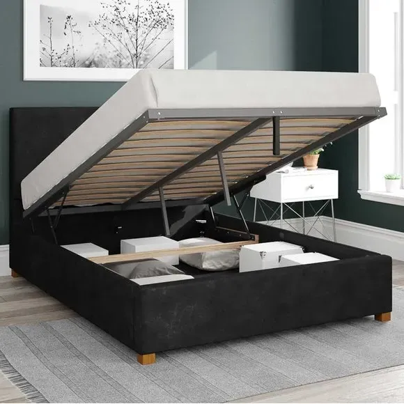 Ottoman Bed Frame with Storage - Charcoal, Linen