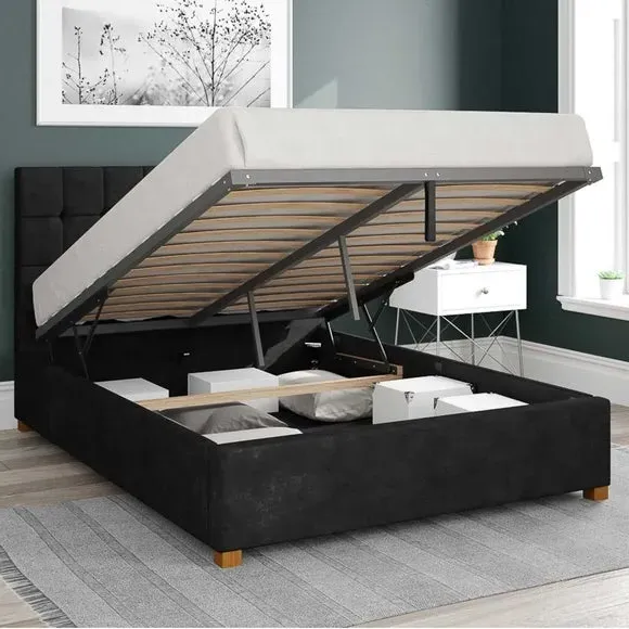 Ottoman Bed Frame with Storage - Charcoal, Linen
