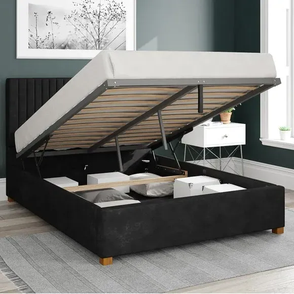 Ottoman Bed Frame with Storage - Charcoal, Linen