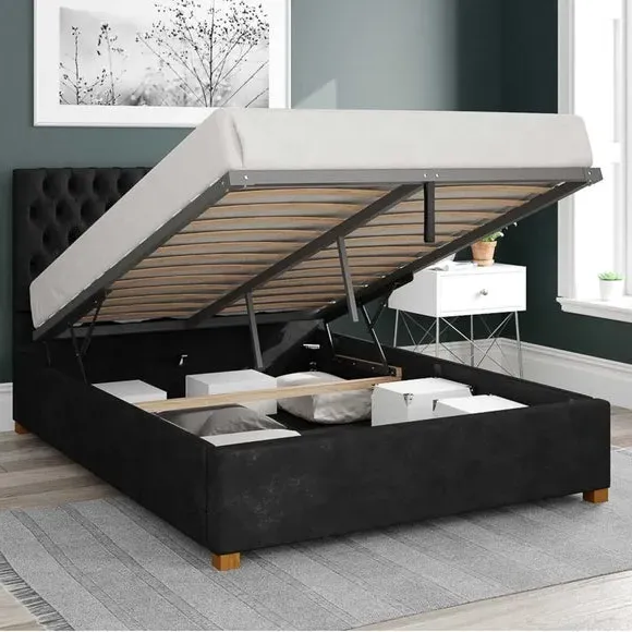 Ottoman Bed Frame with Storage - Charcoal, Linen