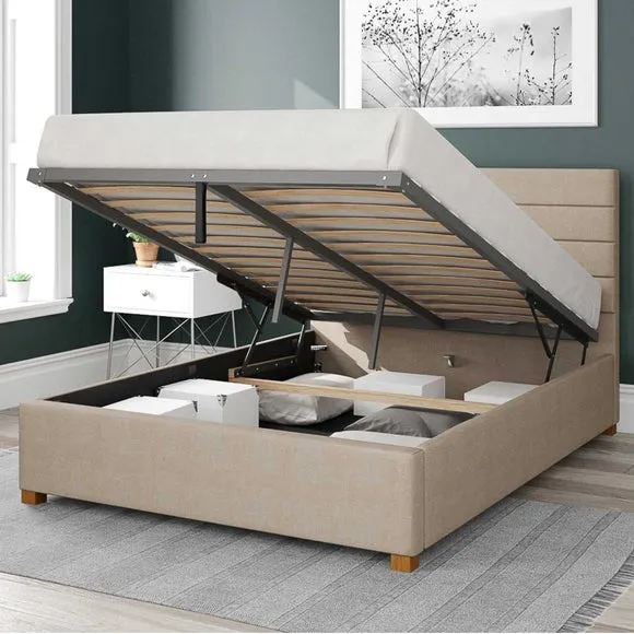 Ottoman Bed Frame with Storage - Cream, Fabric
