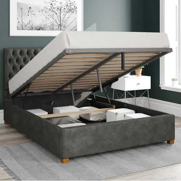 Ottoman Bed Frame with Storage - Dark Grey, Linen
