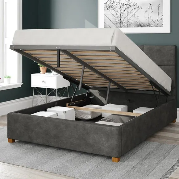 Ottoman Bed Frame with Storage - Dark Grey, Linen