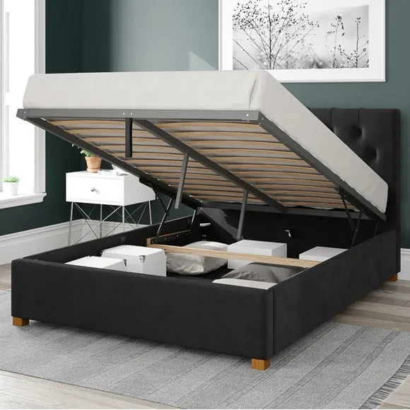 Ottoman Bed Frame with Storage - Ebony, Velvet