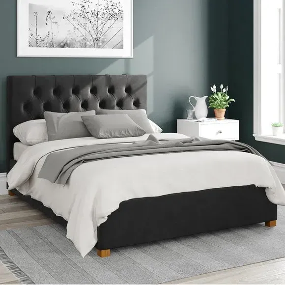 Ottoman Bed Frame with Storage - Ebony, Velvet