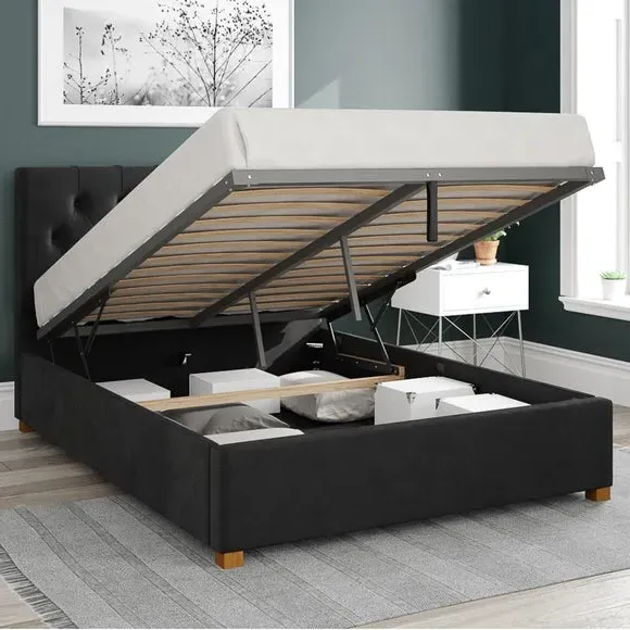 Ottoman Bed Frame with Storage - Ebony, Velvet