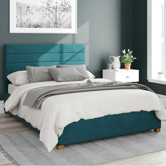 Ottoman Bed Frame with Storage - Emerald, Velvet