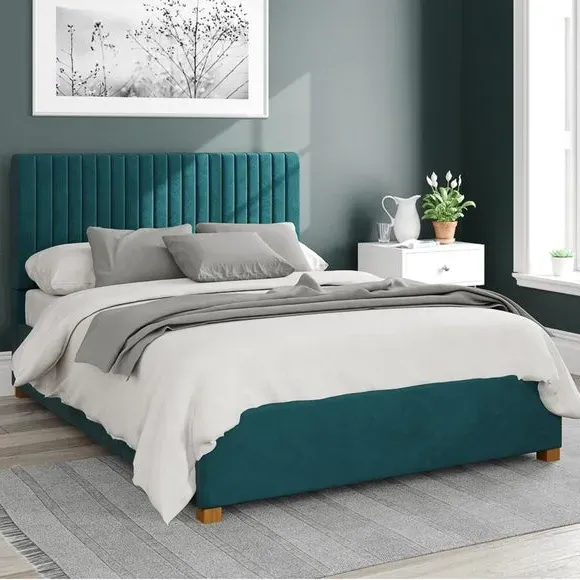 Ottoman Bed Frame with Storage - Emerald, Velvet