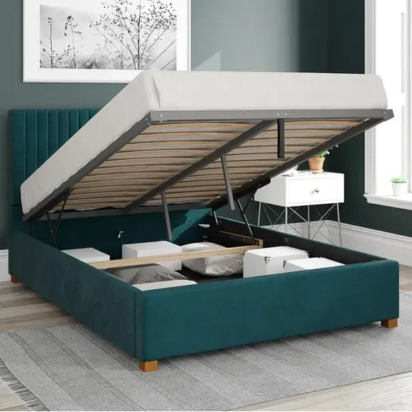 Ottoman Bed Frame with Storage - Emerald, Velvet