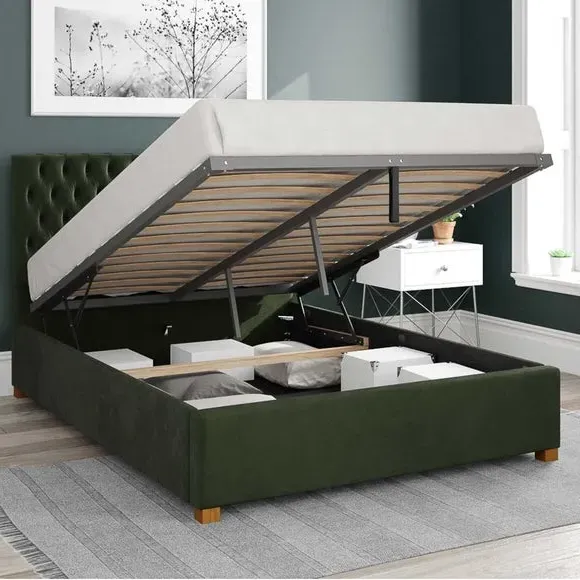 Ottoman Bed Frame with Storage - Forest, Velvet