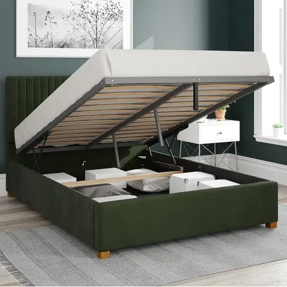 Ottoman Bed Frame with Storage - Forest, Velvet