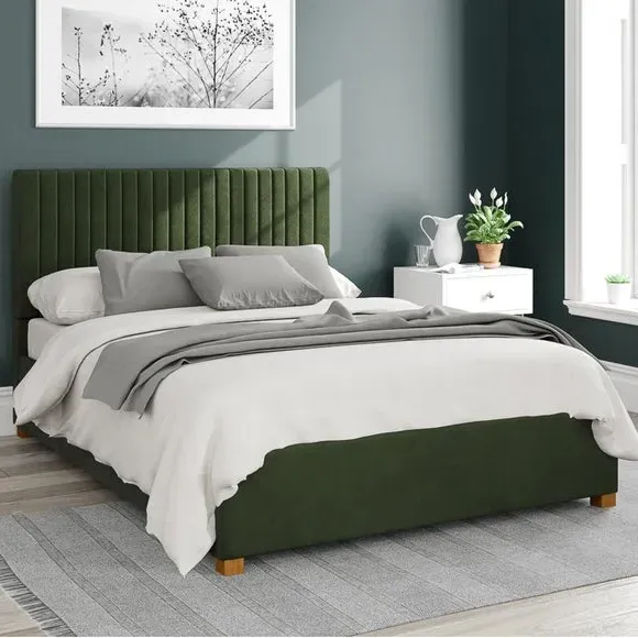 Ottoman Bed Frame with Storage - Forest, Velvet