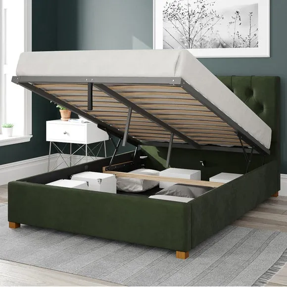 Ottoman Bed Frame with Storage - Forest, Velvet