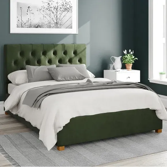 Ottoman Bed Frame with Storage - Forest, Velvet