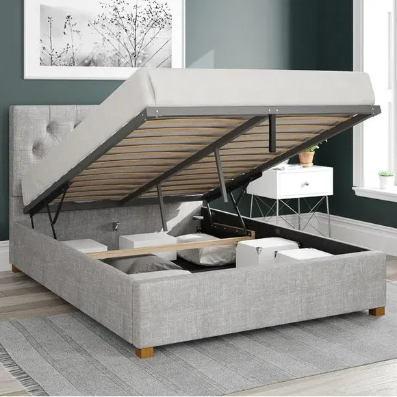 Ottoman Bed Frame with Storage - Grey, Cotton