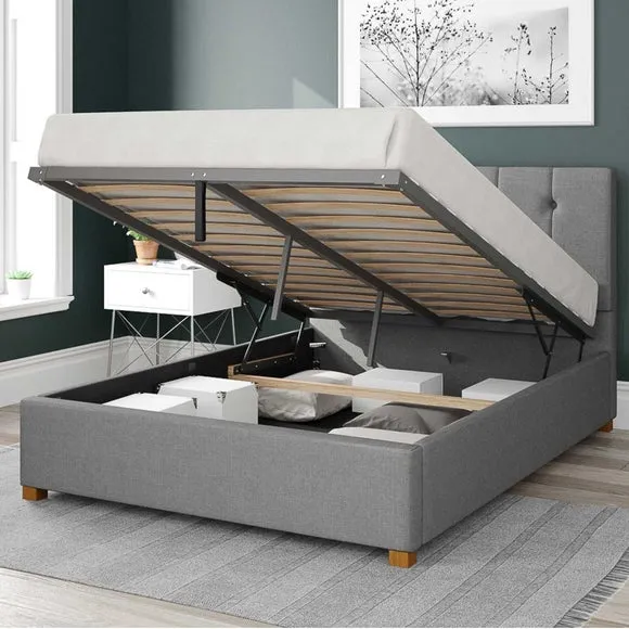 Ottoman Bed Frame with Storage - Grey, Linen