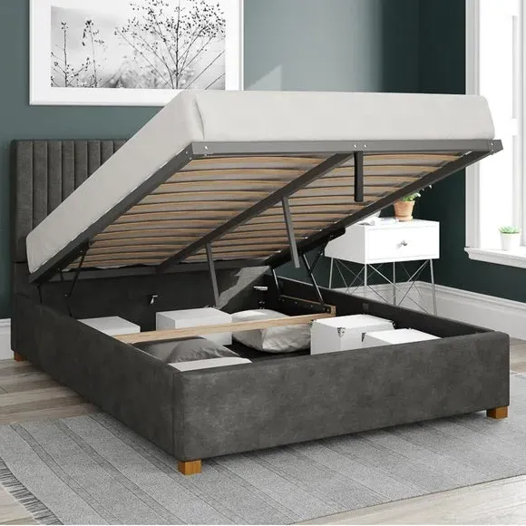 Ottoman Bed Frame with Storage - Grey, Linen