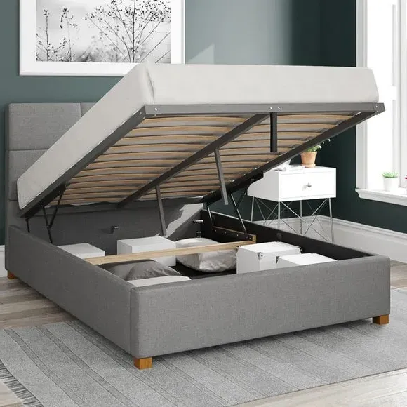 Ottoman Bed Frame with Storage - Grey, Linen