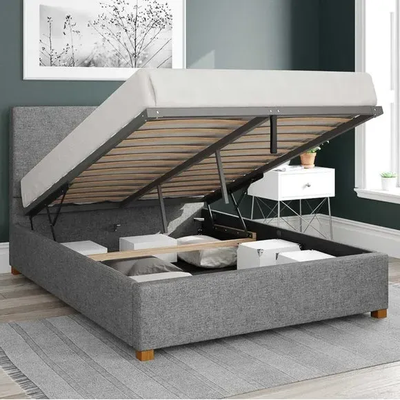 Ottoman Bed Frame with Storage - Grey, Twill