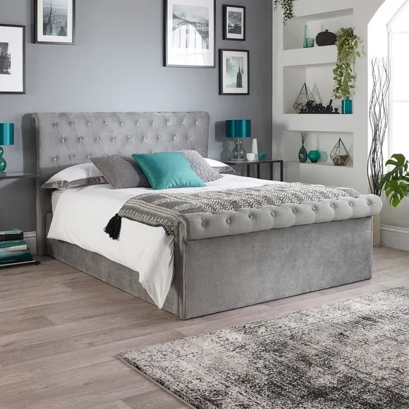 Ottoman Bed Frame with Storage - Grey, Velvet