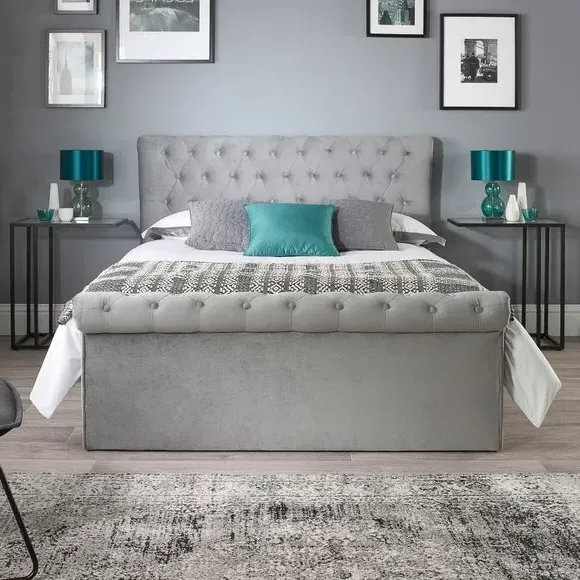 Ottoman Bed Frame with Storage - Grey, Velvet