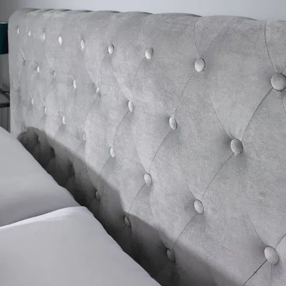 Ottoman Bed Frame with Storage - Grey, Velvet