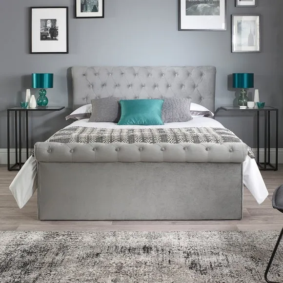 Ottoman Bed Frame with Storage - Grey, Velvet
