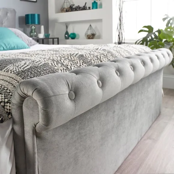 Ottoman Bed Frame with Storage - Grey, Velvet