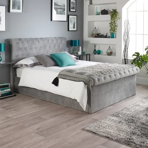 Ottoman Bed Frame with Storage - Grey, Velvet image