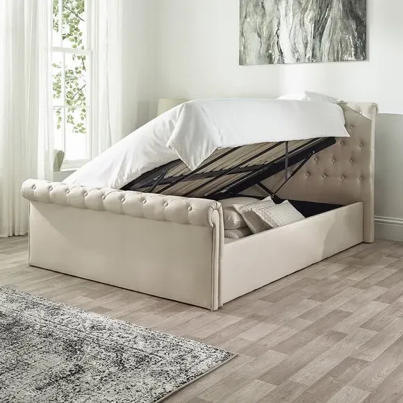 Ottoman Bed Frame with Storage - Natural, Linen