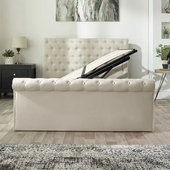 Ottoman Bed Frame with Storage - Natural, Linen