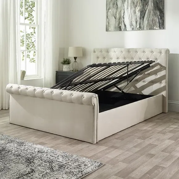 Ottoman Bed Frame with Storage - Natural, Linen