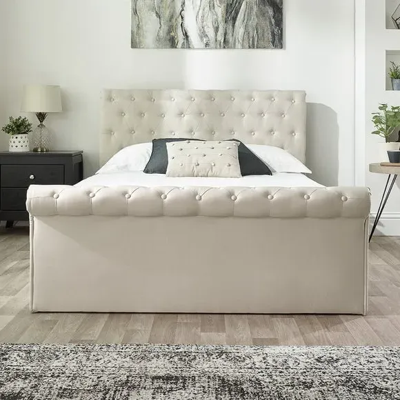 Ottoman Bed Frame with Storage - Natural, Linen