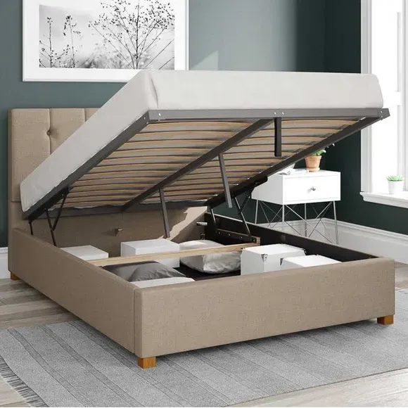 Ottoman Bed Frame with Storage - Natural, Linen