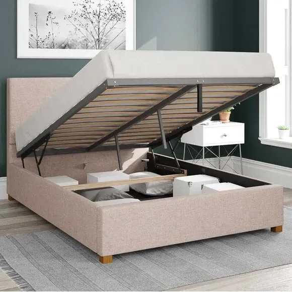 Ottoman Bed Frame with Storage - Natural, Twill