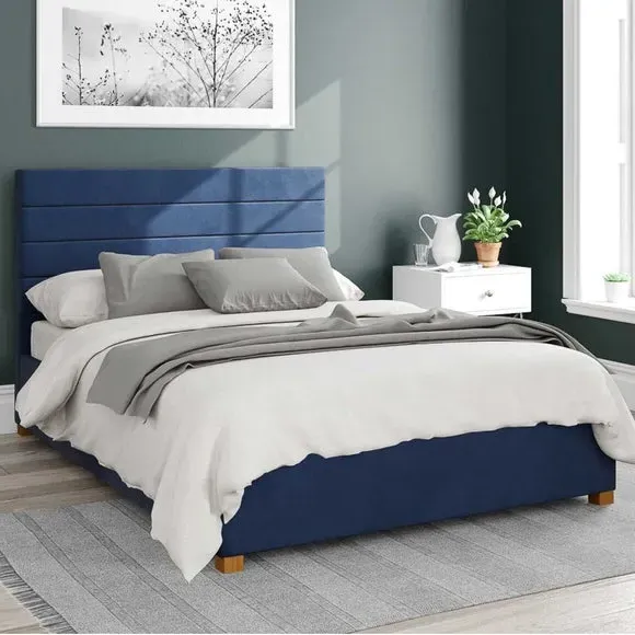 Ottoman Bed Frame with Storage - Navy, Velvet