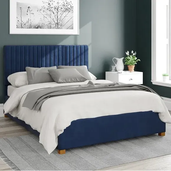 Ottoman Bed Frame with Storage - Navy, Velvet