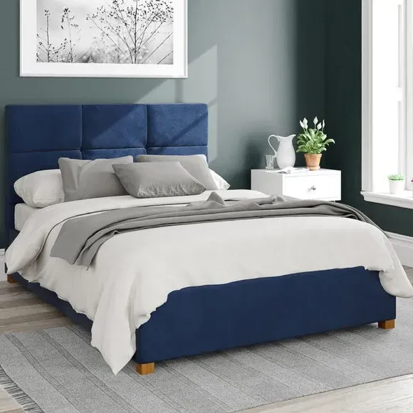 Ottoman Bed Frame with Storage - Navy, Velvet