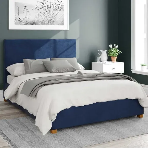 Ottoman Bed Frame with Storage - Navy, Velvet